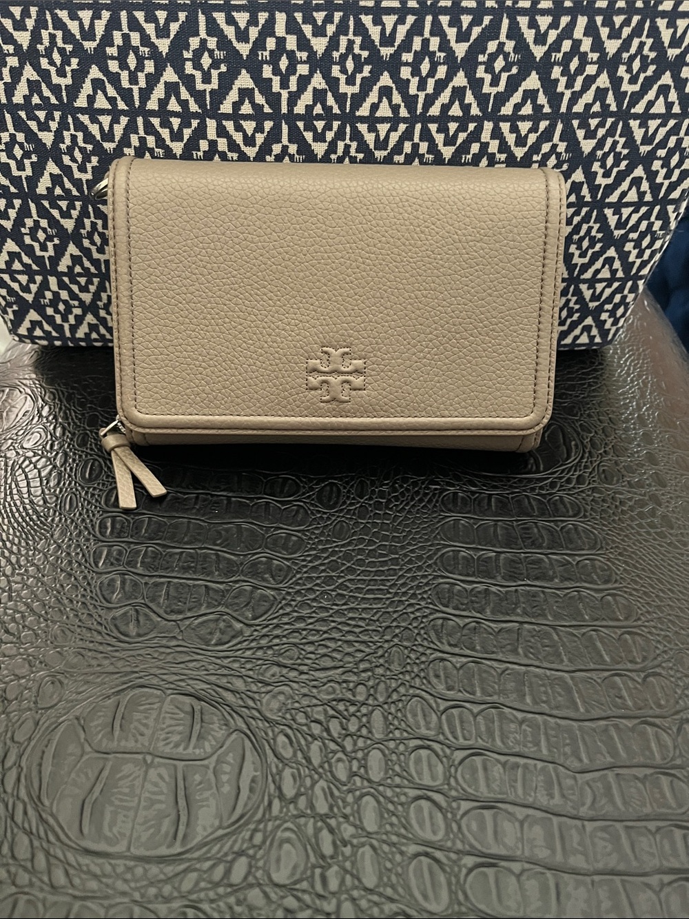 Tory Burch Beige Mini Leather Crossbody Wallet